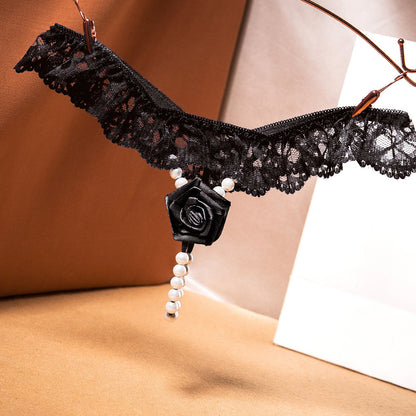 Original Handmade Rose Hot T-back Female Flirting Pearl Seduction Lace Lace Wedding Panties
