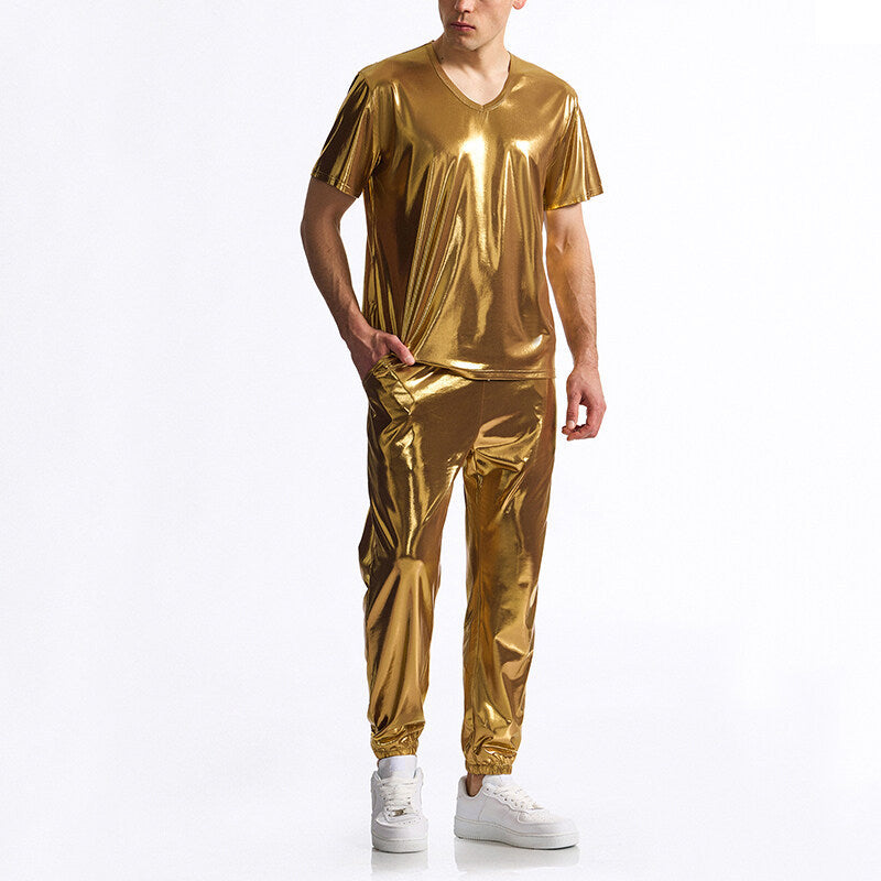 Men's Bright Surface Bronzing Disco Suit Model