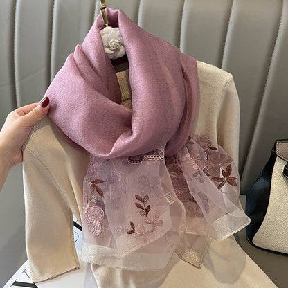 New Fashion Embroidered Long Silk Wool Scarf For Women