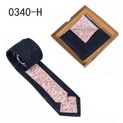 Men's Tie Floral Print Pocket Square Cotton Tie