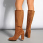 Suede Pleated High Thick Heel Pointed Toe Large Size Sleeve Boots