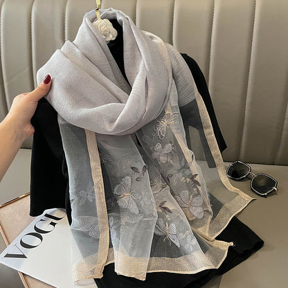 New Fashion Embroidered Long Silk Wool Scarf For Women