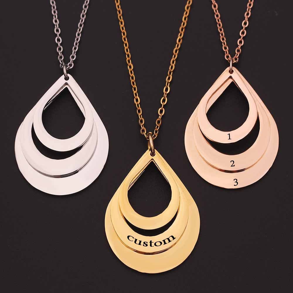 Customized 3 Water Droplet Engraving Name Stainless Steel Jewelry Pendant Necklaces For Women Personalized Gift