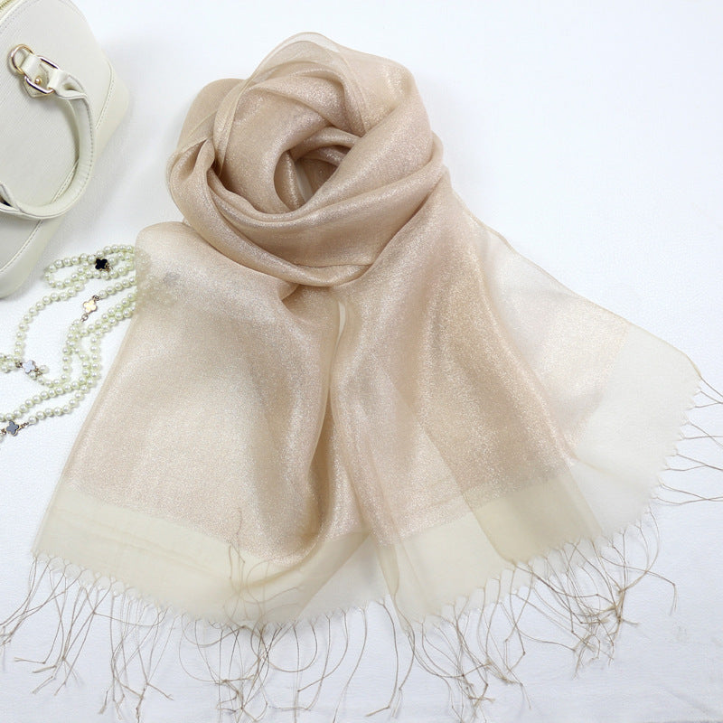 Fashionable And High Grade Lady Silk Double Layer Elegant Silk Scarf