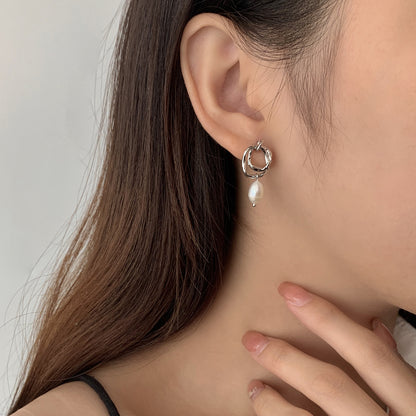 S925 Sterling Silver Double Layer Circle Ear Studs