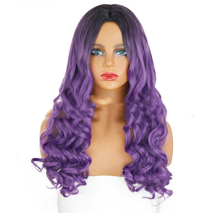 Wig Headgear Black And Purple Two-color Gradient Big Wave Long Curly Hair Synthetic
