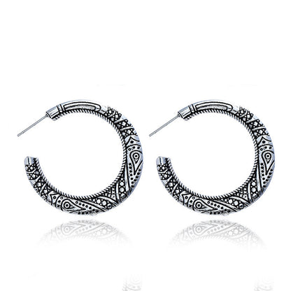 Vintage Engraving Street Shot Earrings Alloy C- Shaped Earrings