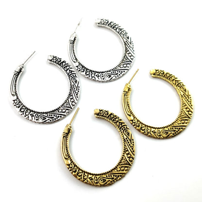 Vintage Engraving Street Shot Earrings Alloy C- Shaped Earrings