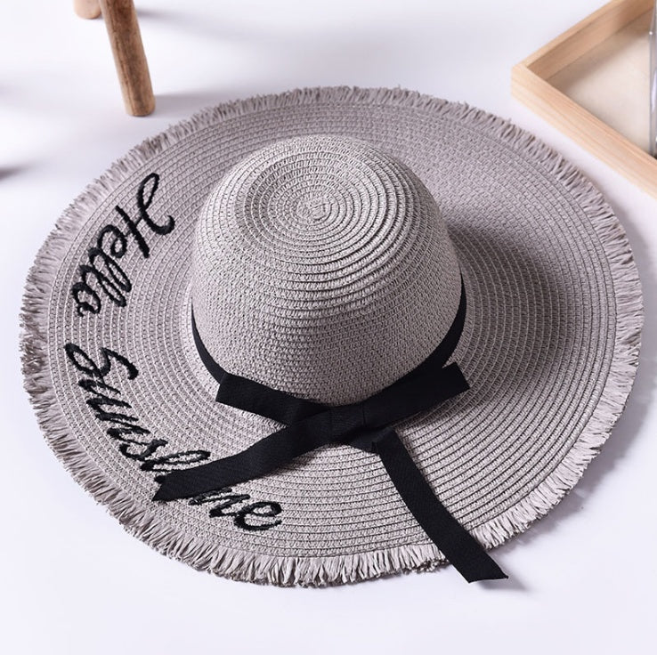 Beach beach big hat embroidered letters raw edge sun hat