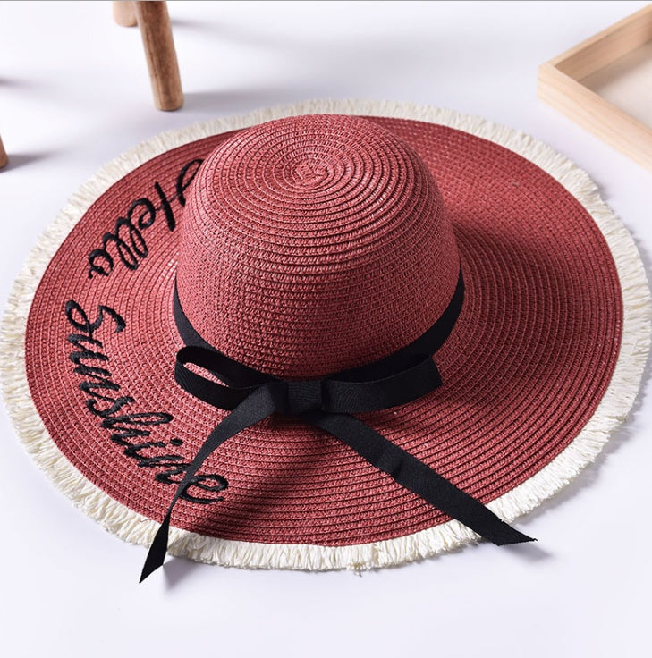 Beach beach big hat embroidered letters raw edge sun hat