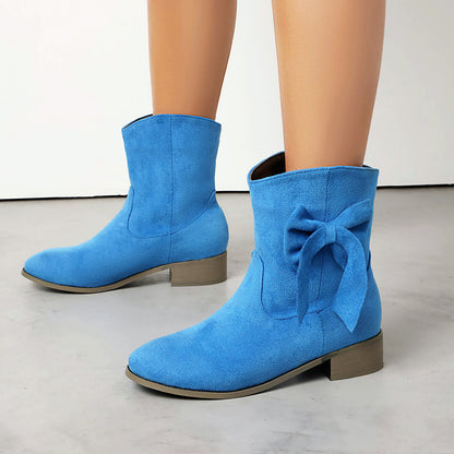 Low Heel Suede Large Size Sweet Bow Casual Boots