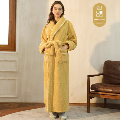 Autumn And Winter Thickened Cotton Velvet Nightgown Men's Winter Plus-sized Plus Size Light Luxury Couple Bathrobe Women's Extended Pajamas