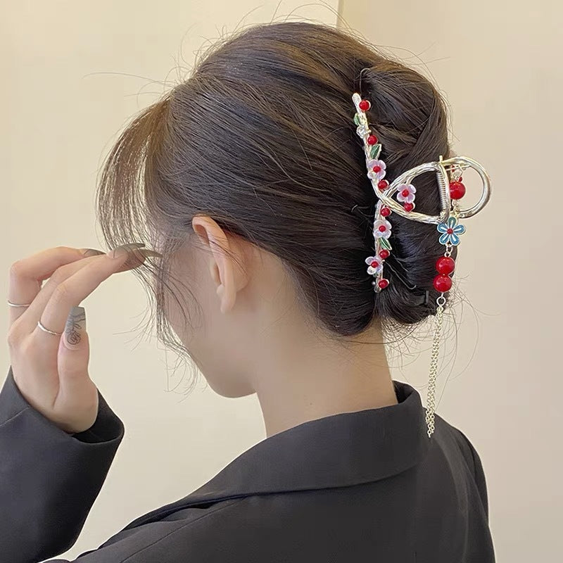 Antique Tassel Large Pearl Clip Metal Hairpin