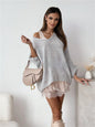 Loose And Idle Pullover Sweater V-neck Excellent Long Sleeve Top