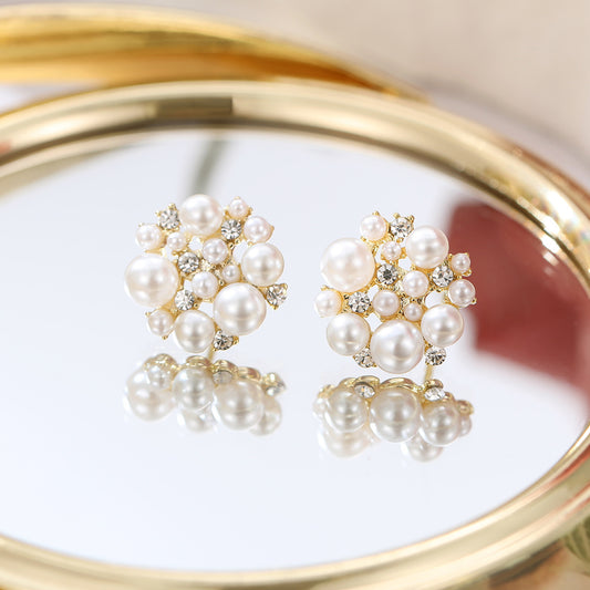 14K Real Gold Plating Light Luxury Pearl Shell Pearl Zircon Gold Plated High Color Retaining Earrings Ear Studs