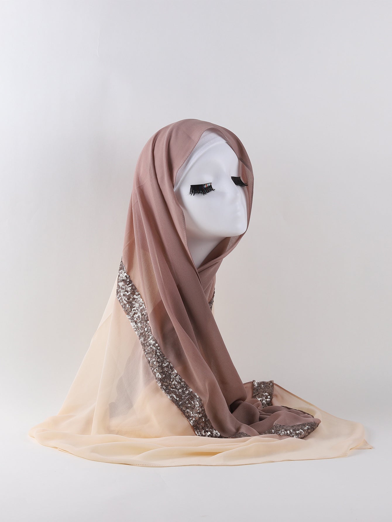 Women's Two-tone Gradient Pearl Chiffon Lace Sequined Scarf