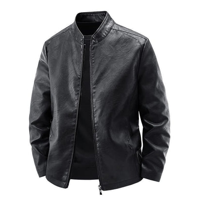 Men's Motorcycle Leather Coat Spring And Autumn Solid Color Stand Collar
