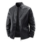 Men's Motorcycle Leather Coat Spring And Autumn Solid Color Stand Collar