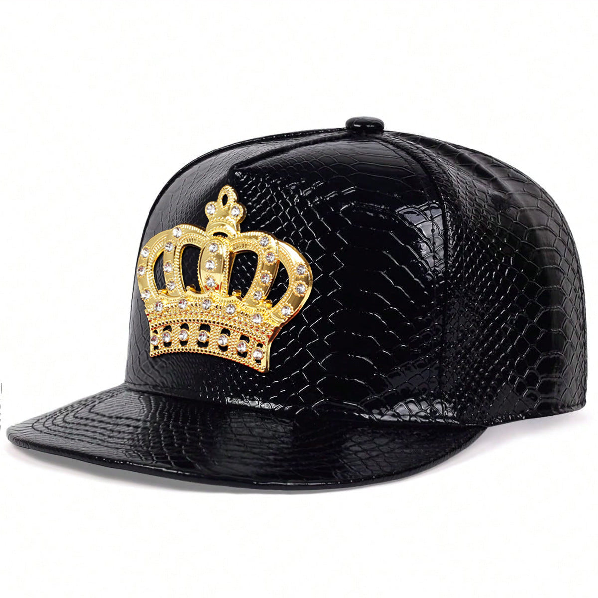 Crown Metal Label Hip Hop Hat European And American PU Leather Flat Eaves Cap