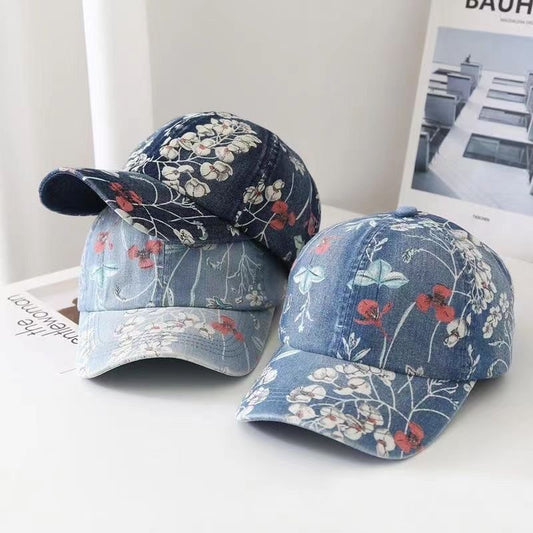 Denim National Advance Flower Printed All-matching Baseball Cap