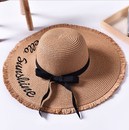 Beach beach big hat embroidered letters raw edge sun hat