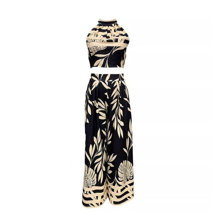 Temperament Printed Halter Backless Straight-leg Pants Two-piece Set