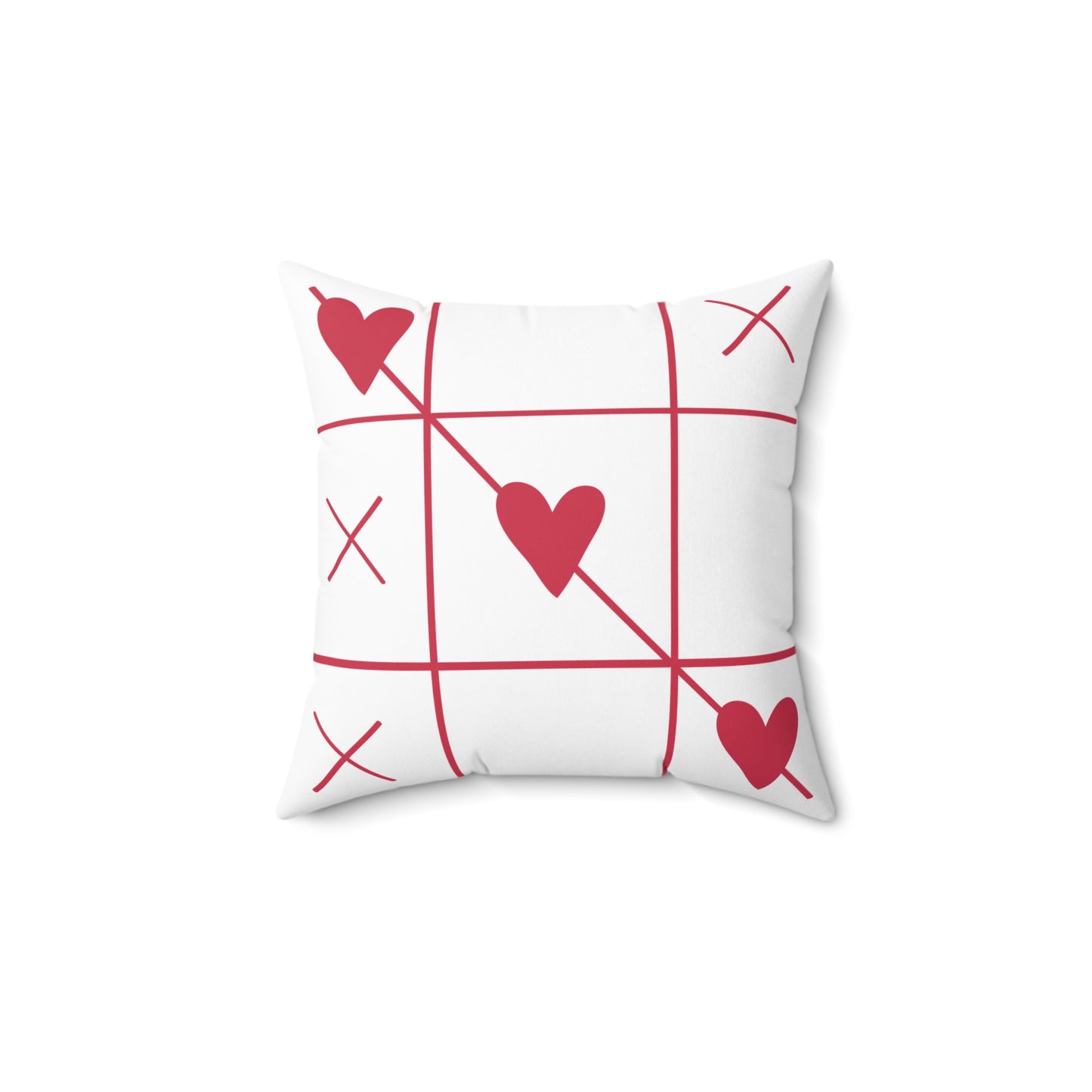 Valentine Tic-Tac-Toe Heart Pillow — Romantic Red Heart Grid Decorative Throw Pillow