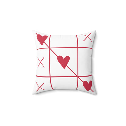 Valentine Tic-Tac-Toe Heart Pillow — Romantic Red Heart Grid Decorative Throw Pillow