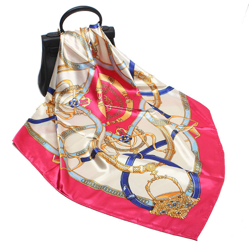 Imitation Silk Scarf Women Classic Belt Printing