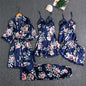 Spring And Autumn Sling Five-Piece Pajamas Women