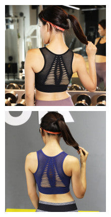 Shockproof sports bra women running gathered quick-drying hollow back underwear