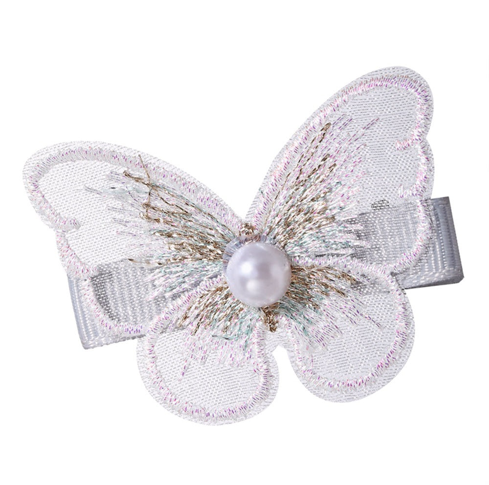 Pearl Embroidery Butterfly Bangs Clip Decorative Clip