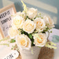 Simulation Rose Bouquet Wedding Nordic Fake Flower Decoration Cross-border Flower Green Wall Silk Flower Living Room Table Decoration