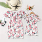 One-Shoulder Printed Ruffle Dress Parent-Child Wear
