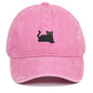 Black Cat Embroidered Washed Baseball Cap Sun Hat
