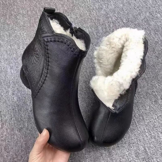 Winter Soft-soled Anti-slip Chunky Heel Warm Fleece-lined Cold-proof Boots