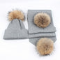Outdoor warm raccoon fur ball wool hat scarf set