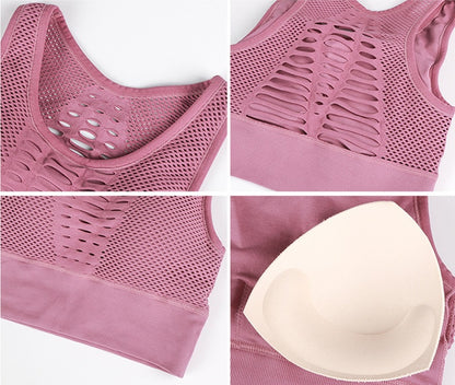 Shockproof sports bra women running gathered quick-drying hollow back underwear