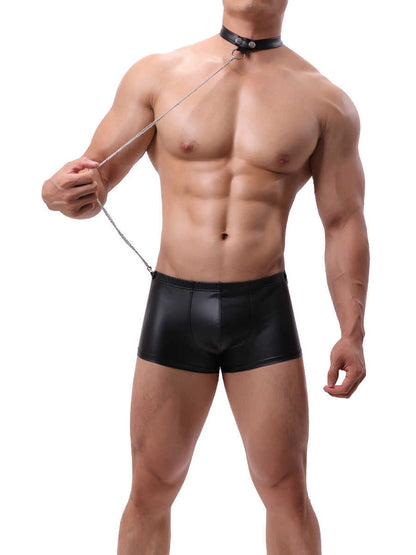 Silver Men's Underwear Tp R479g Bronzing Imitation Leather Sexy Vanskoos Boxers Underpants Men VS010PJ
