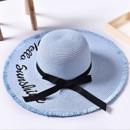 Beach beach big hat embroidered letters raw edge sun hat