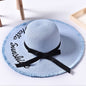 Beach beach big hat embroidered letters raw edge sun hat