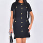 Elegant Button Short Sleeve Dress Women