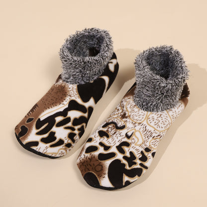 Casual Plus Size Warm Women Winter Leopard Print Room Socks