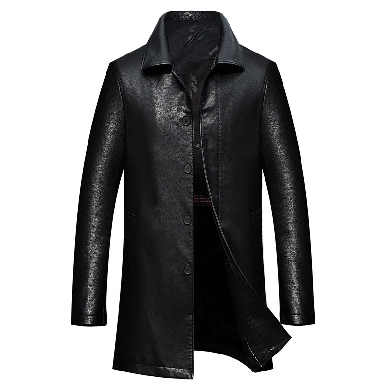 Lapel Leather Coat Men's Fleece Padded Leather Jacket
