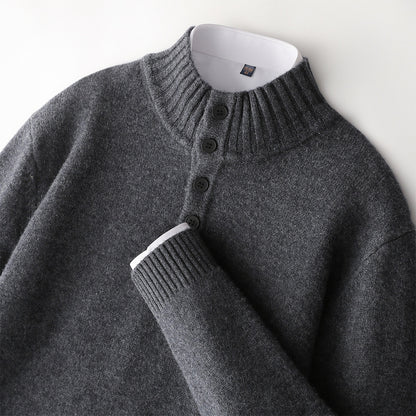 Thickened Four-button Half-collar Wool Sweater Men