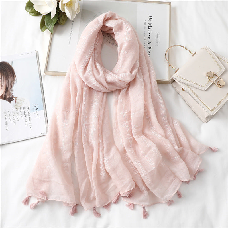 Fashion Tassel Cotton Linen Thin Yarn Scarf
