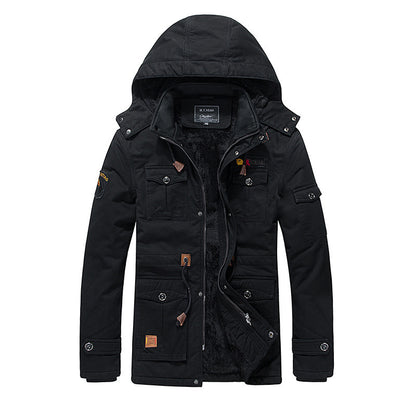 Men's Fleece Padded Jacket Mid-length Hooded Jacket