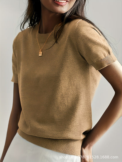 Round Neck Short Sleeve Thin Loose Casual Women's Sweater