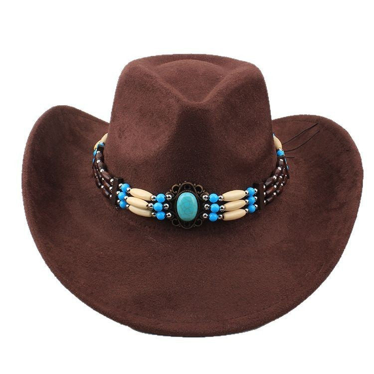Western Cowboy Wide Brim Faux Fur Top Punk Horse Riding Hat