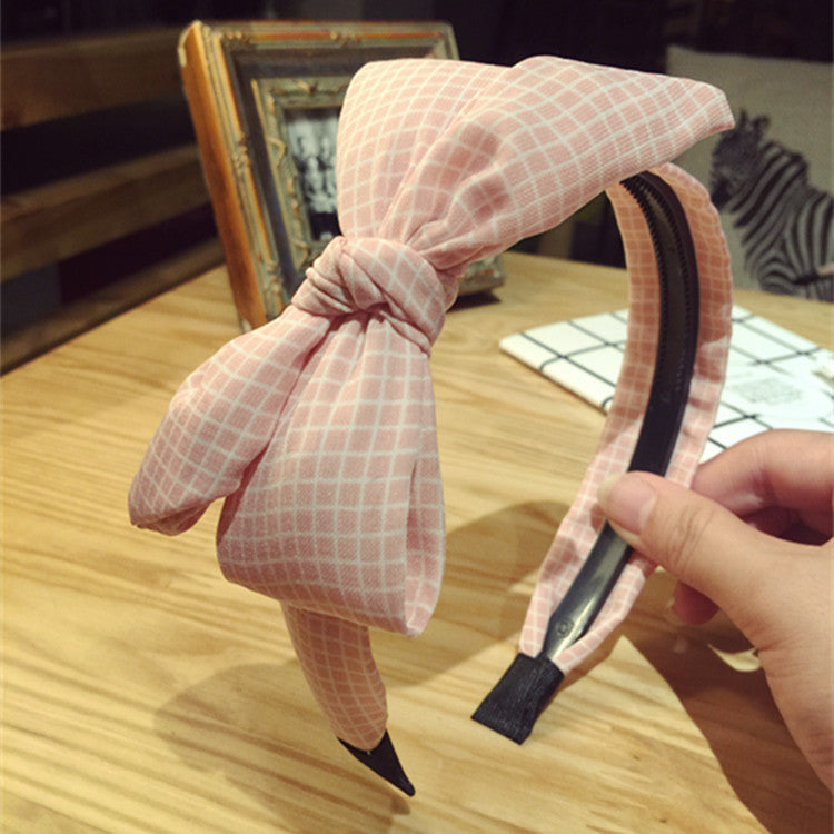 All-match Fabric Plaid Big Bow With Teeth Headband